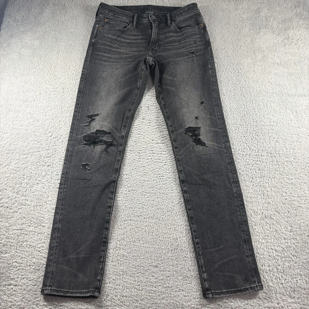 American Eagle Jeans Mens 30x34 Black Faded‎ Next Level Flex Straight Distressed